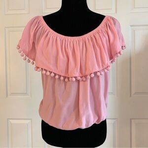 Forever 21 Bubblegum Pink Off Shoulder Pompom Top